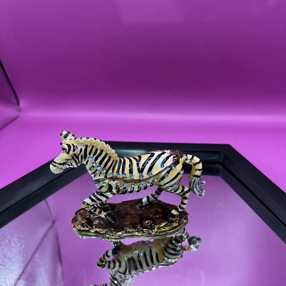 Ceramic Elegant Zebra Figurine jewelry or trinkets box